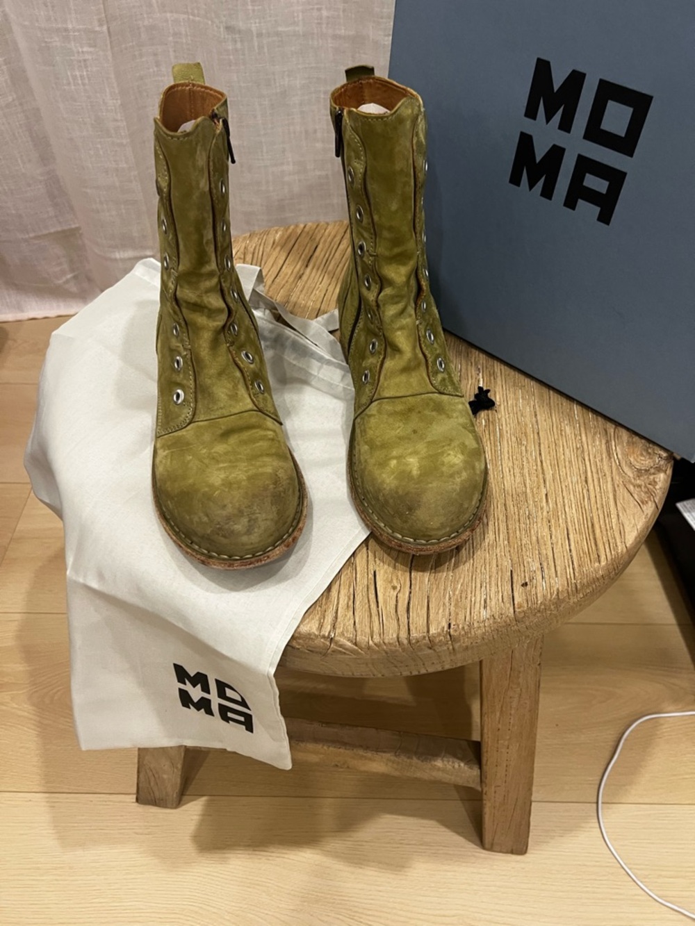 MOMA Olive Green Suede Lace-Up Boots